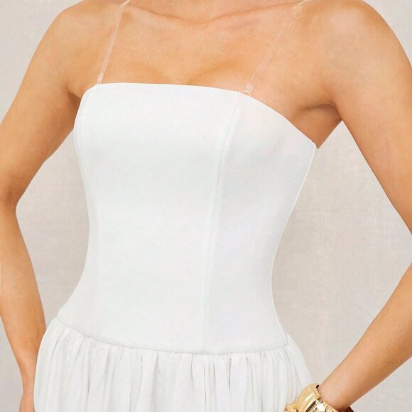 White Boho Women's Beach Vacation Long Dress With Bandeau Top - Picture 4 of 7